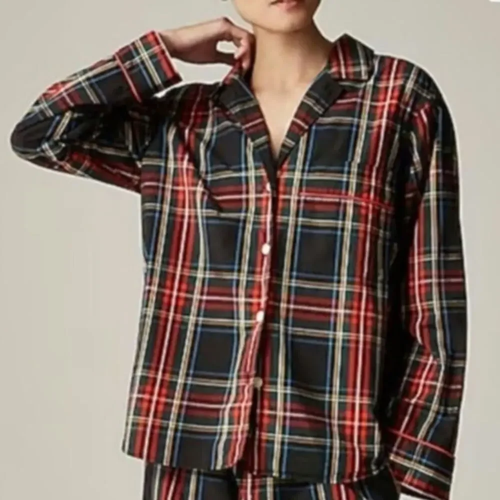 NWT J.Crew Stewart Tartan Plaid Relaxed Cotton Button Down Pajama Top